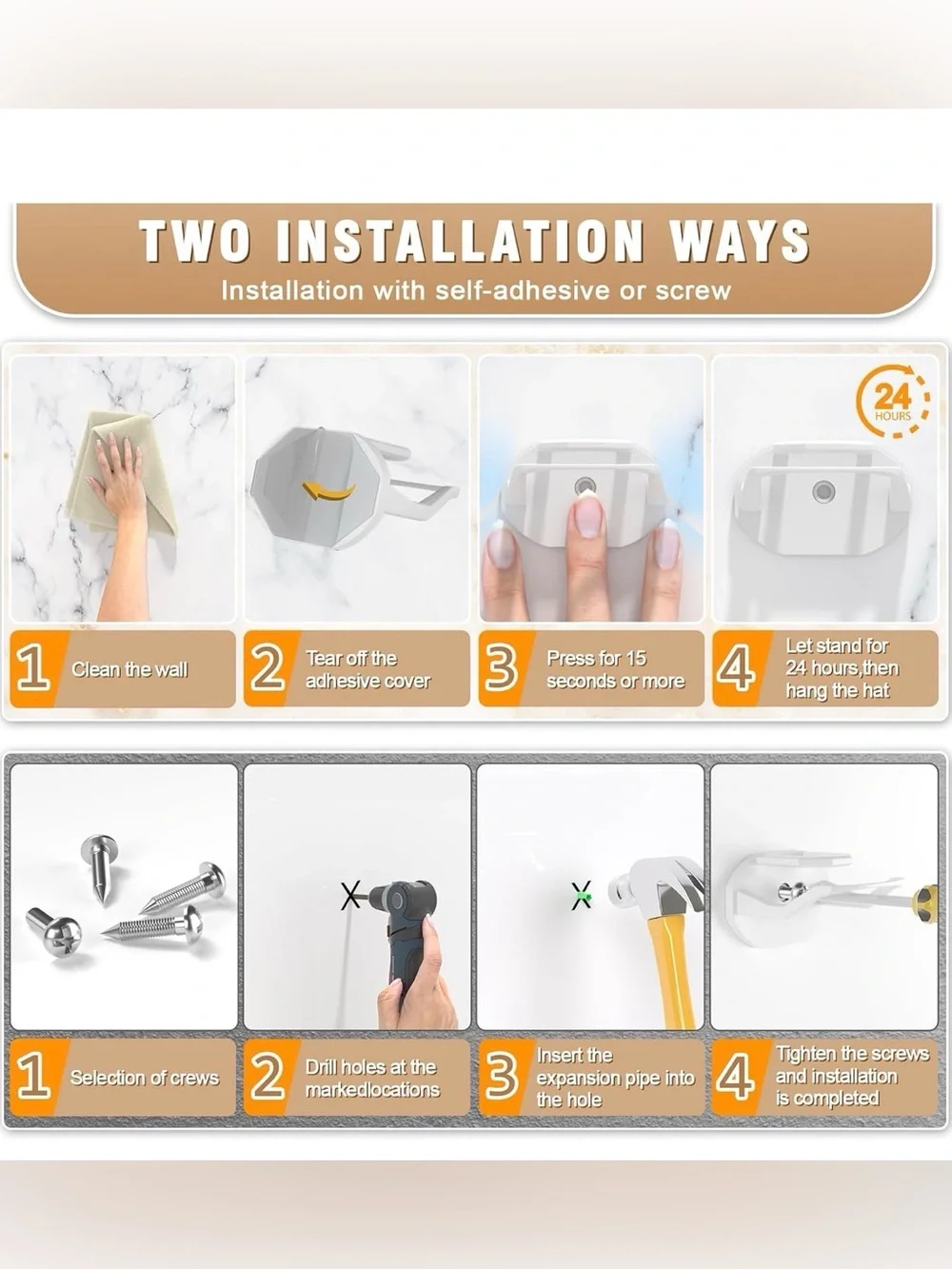 Hat Hooks/Mounts 16 Pack 3M Adhesive (White)